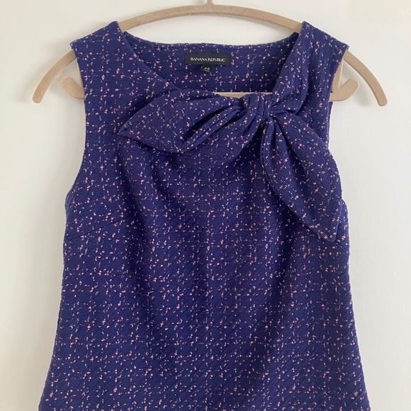Banana Republic Navy‎ Blue and Pink Bow Tie Front Shell Sleeveless Top Blouse XS - Picture 3 of 6